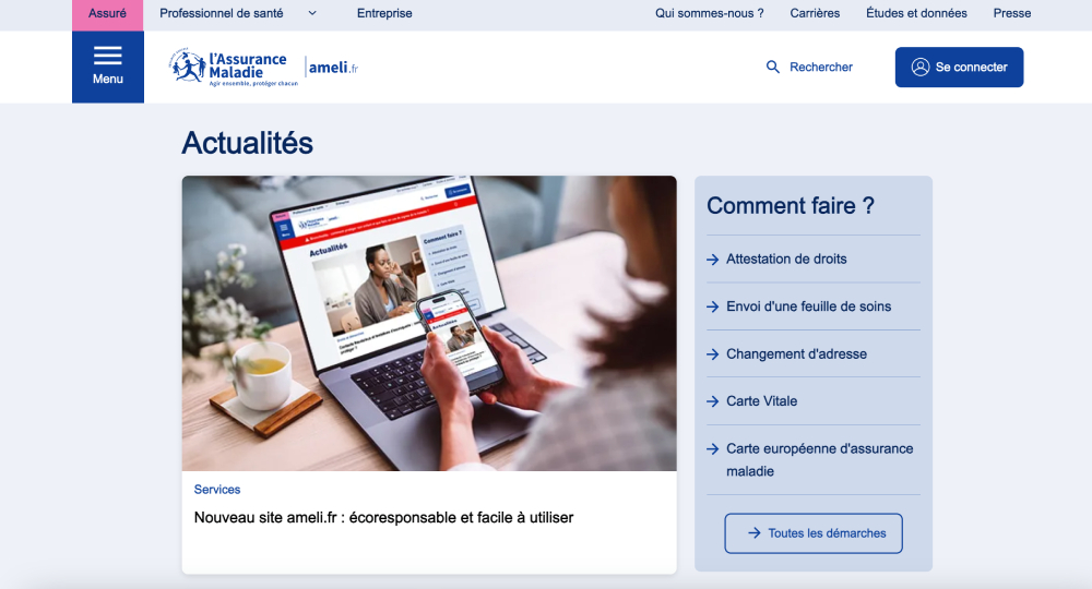 CPAM : nouveau design pour le site ameli.fr, plus fluide et écoresponsable
